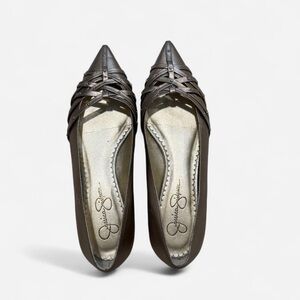 Jessica Simpson brown goldish leather pointed flats
